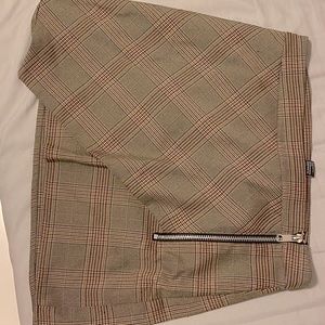 Brown Plaid Asymmetrical Skirt with zipper